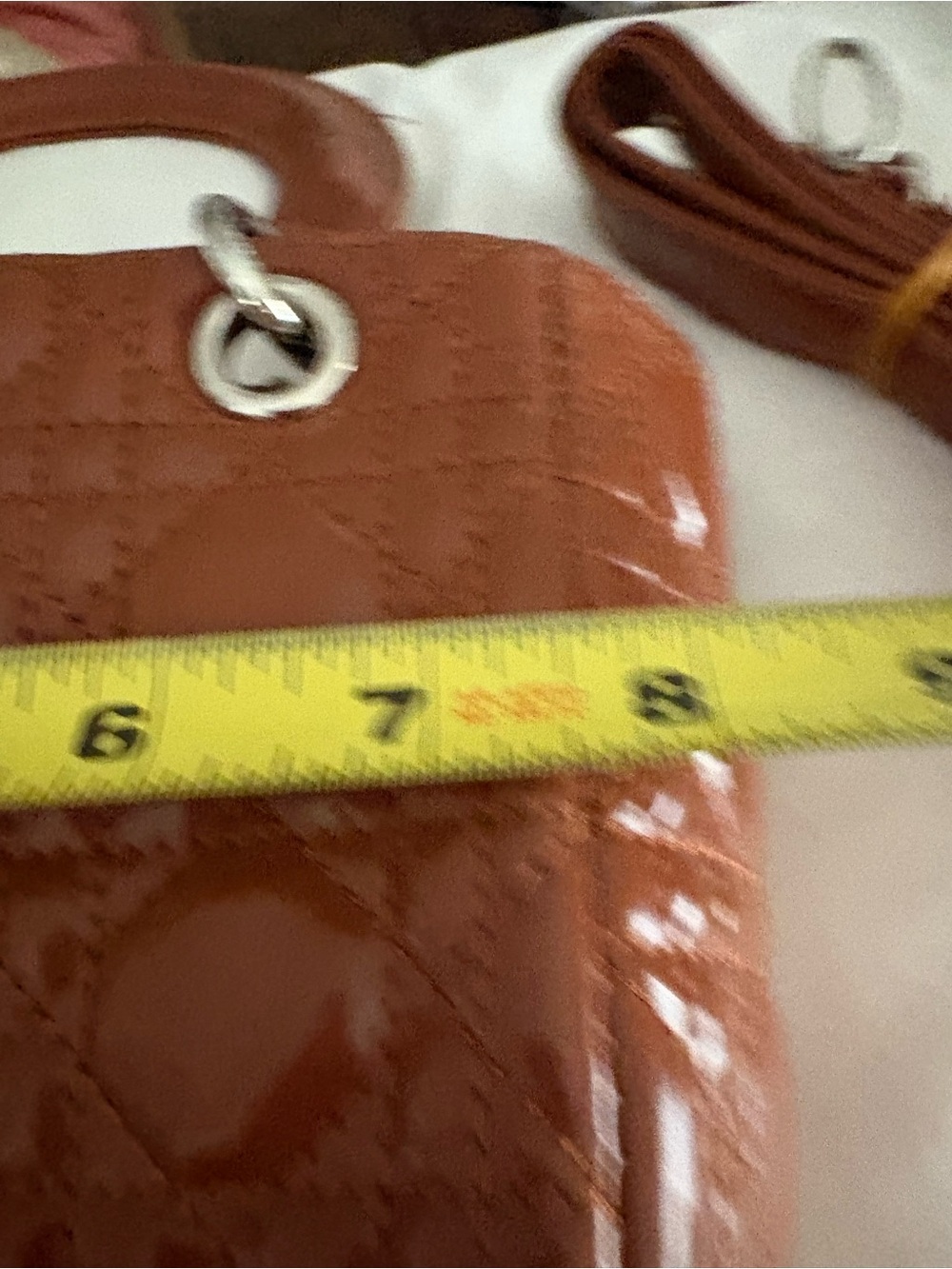 Brown Quilted faux patent Leather Mini Tote - Picture 7 of 7
